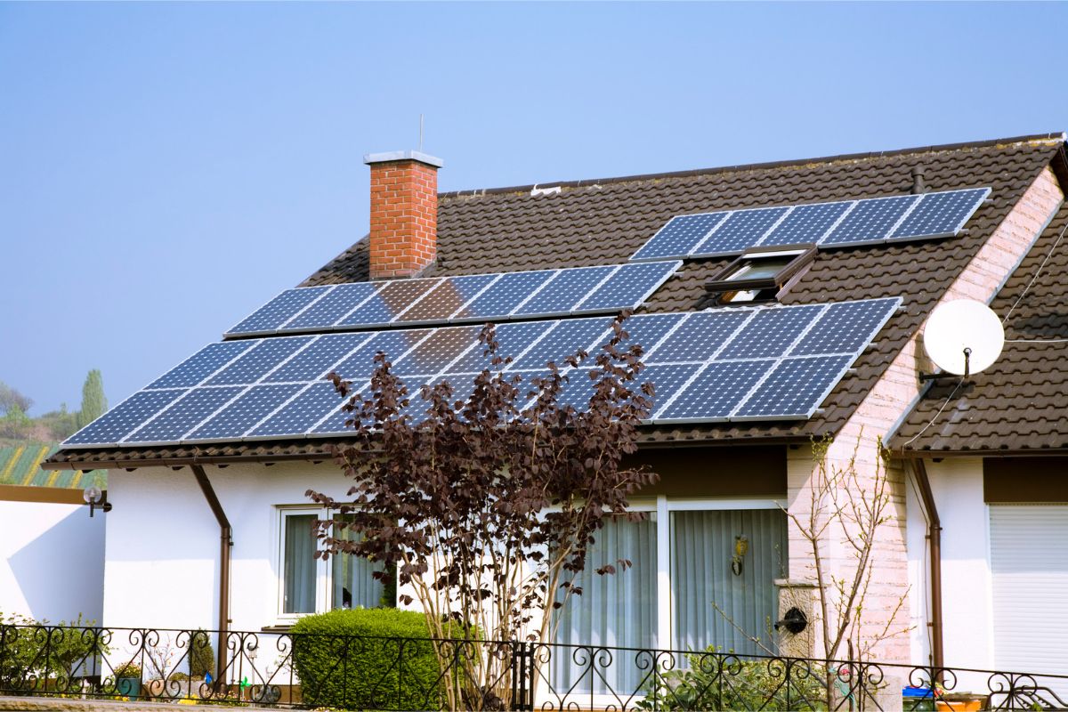 residential house with solar panels on roof